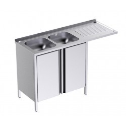 135 x 50 x 85/88 cm FBPLD513 Distform Plonge avec bâti 1 porte et espace pour lave-verres bac à gauche ou à droite acier inox